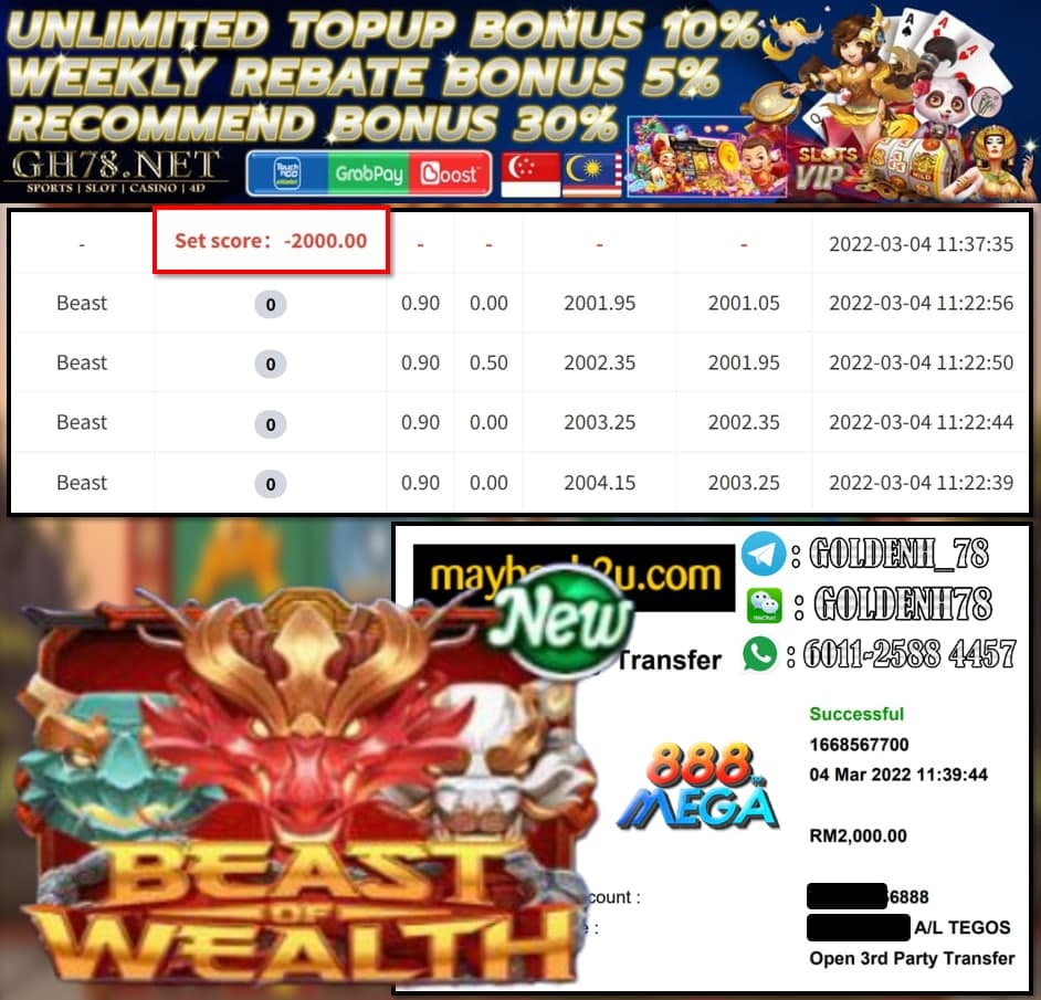 MEGA888 '' BEAST '' CUCI RM 2,000 ♥