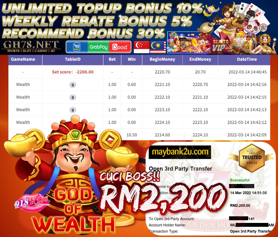 918KISS '' GOD OF WEALTH '' CUCI RM 2,200 ♥