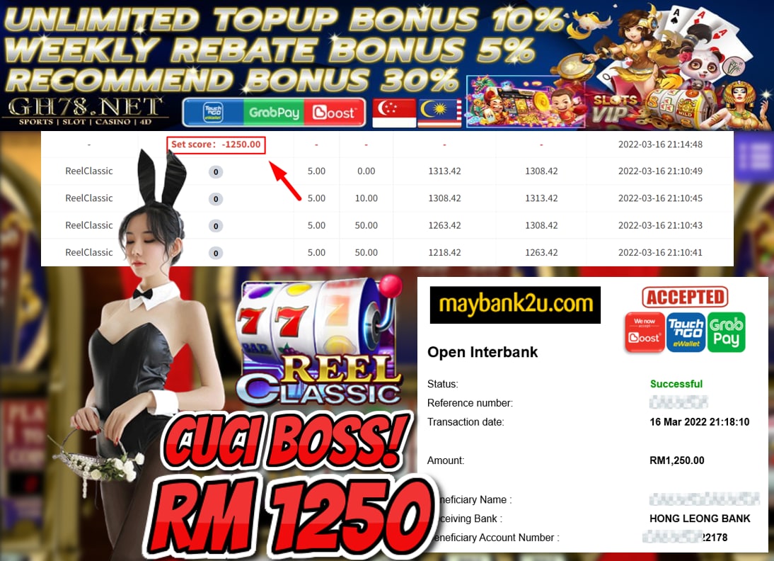 MEGA888 '' REEL CLASSIC '' CUCI BOSS RM 1,250 ♥
