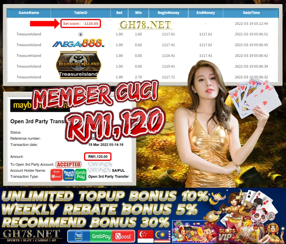 MEGA888 '' TREASURE ISLAND '' CUCI RM 1,120 ♥