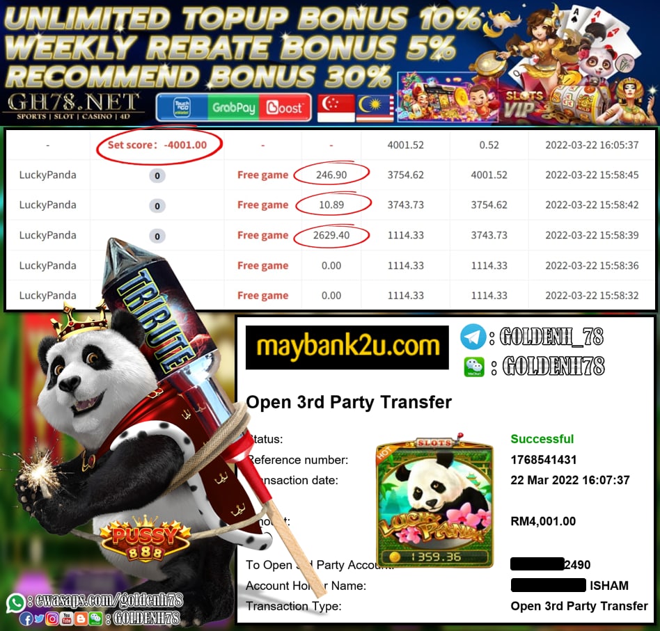 PUSSY888 '' LUCKY PANDA '' CUCI RM 4,001 ♥