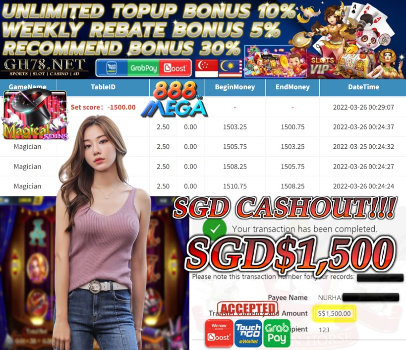 MEGA888 '' MAGICIAN SPIN '' CUCI SGD1,500 ♥