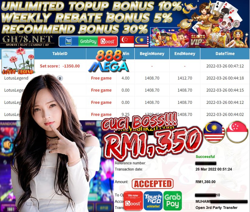 MEGA888 '' LOTUS LEGEND '' CUCI RM 1,350 ♥