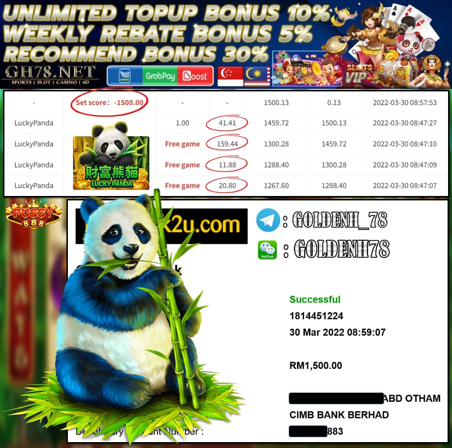 PUSSY888 '' LUCKY PANDA '' CUCI RM 1500 ♥