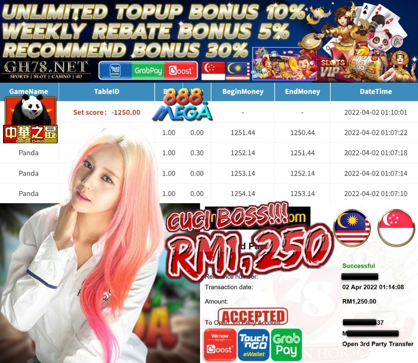 MEGA888 '' PANDA '' CUCI RM 1,250 ♥