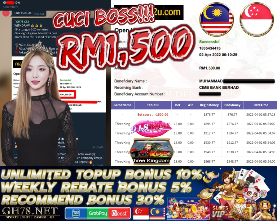 918KISS '' THREE KINGDOM '' CUCI RM 1,500 ♥