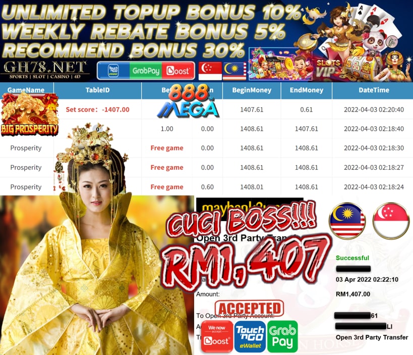 MEGA888 '' PROSPERITY '' CUCI RM 1,407 ♥