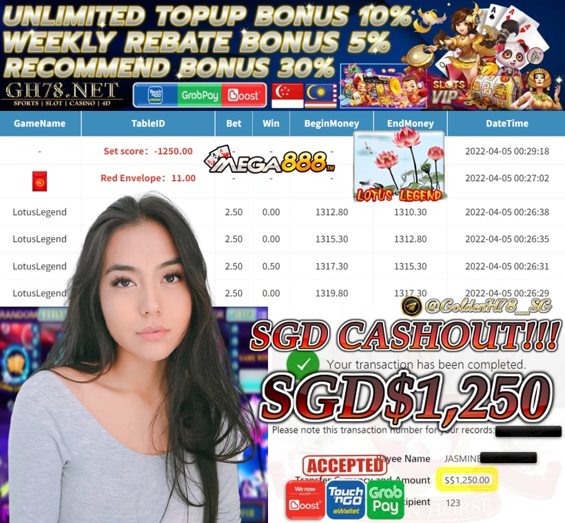 MEGA888 '' LOTUS LEGEND '' CUCI SGD 1250 ♥