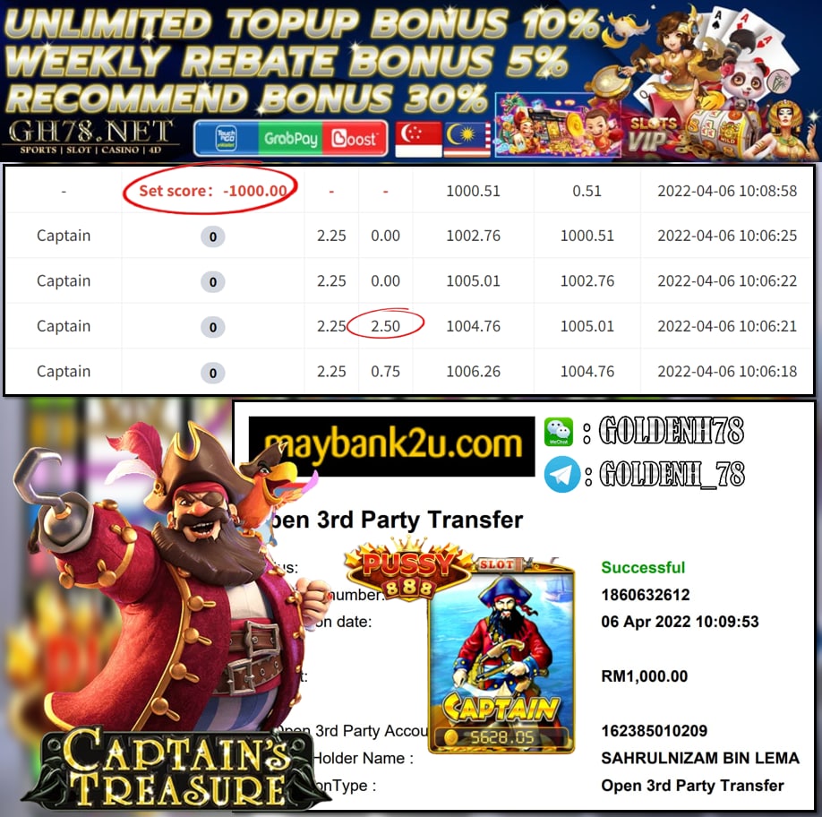 PUSSY888 '' CAPTAIN TREASURE '' CUCI RM 1,000 ♥