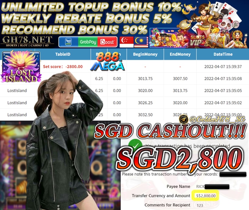 MEGA888 '' LOST ISLAND '' CUCI SGD 2,800 ♥