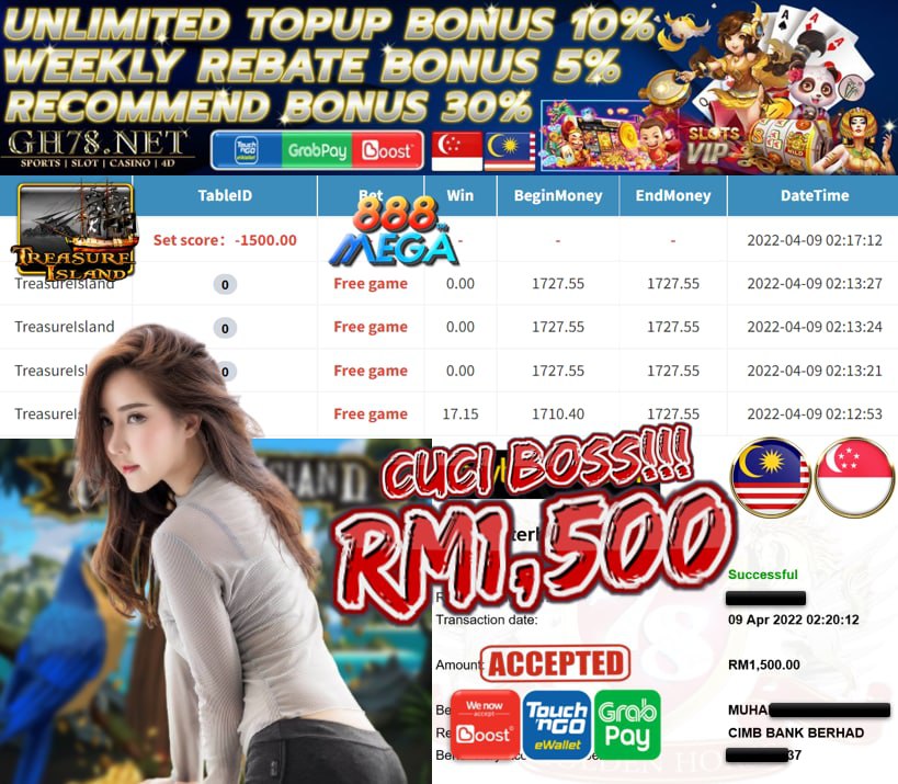 MEGA888 '' TREASURE ISLAND '' CUCI RM 1,500 ♥