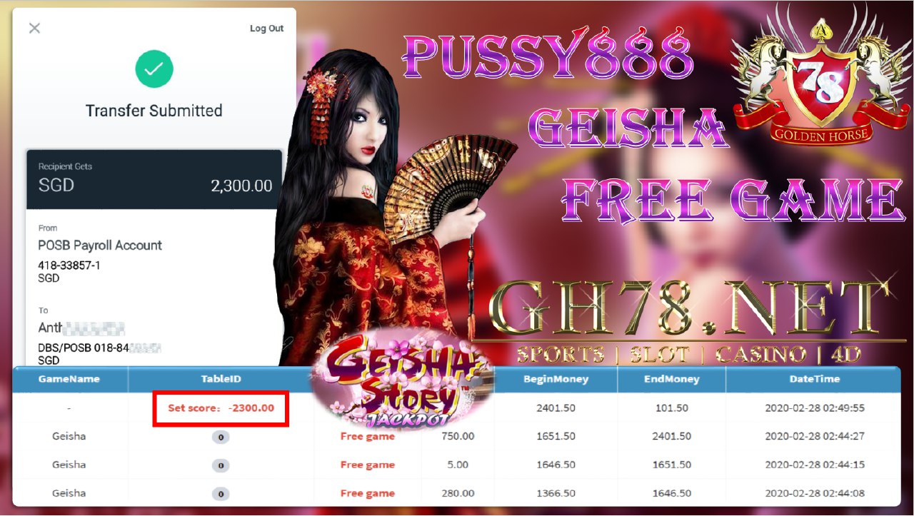 2020 NEW YEAR !!! MEMBER MAIN PUSSY888, GESHA STORY , WITHDRAW RM2300!!