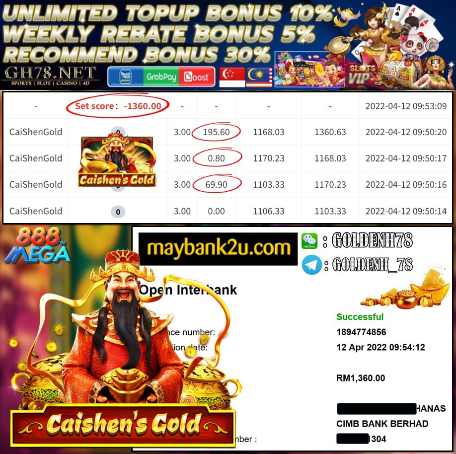 MEGA888 '' CAISHEN GOLD '' CUCI RM 1,360 ♥