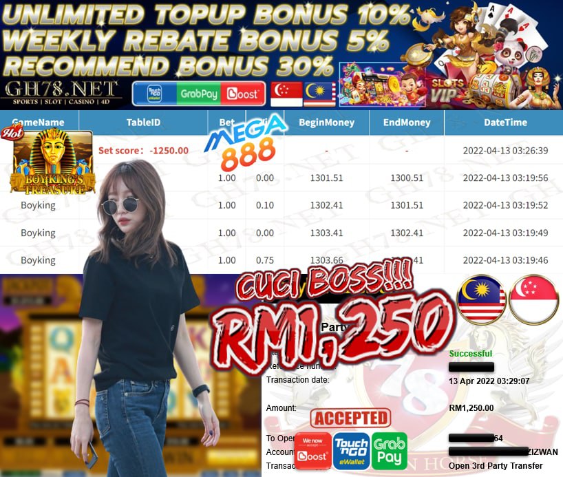 MEGA888 '' BOYKING '' CUCI RM 1,250 ♥