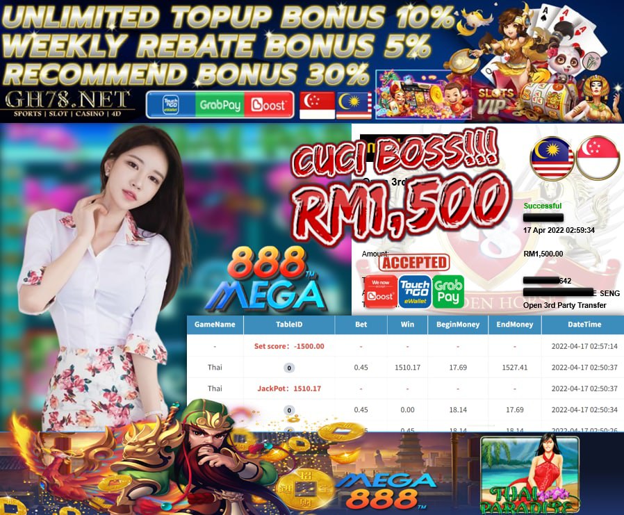 MEGA888 '' THAI PARADISE '' CUCI RM 1500 ♥