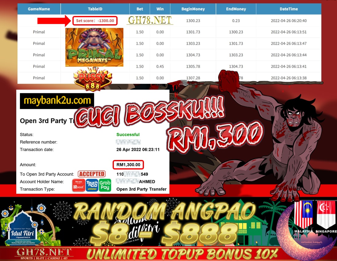 PUSSY888 '' PRIMAL MEGAWAYS '' CUCI RM 1,300 ♥