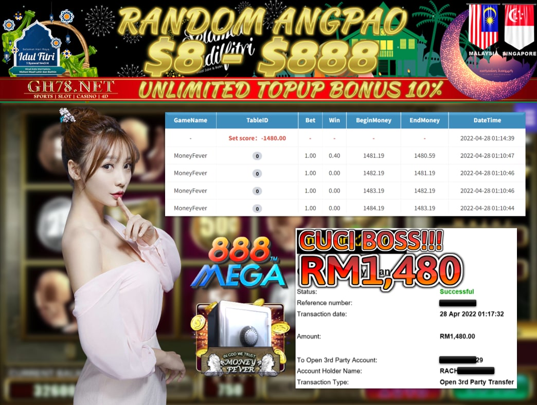 MEGA888 '' MONEY FEVER '' CUCI RM 1,480 ♥