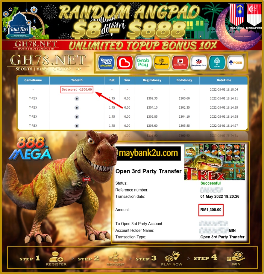 MEGA888 '' T-REX '' CUCI RM 1,300 ♥