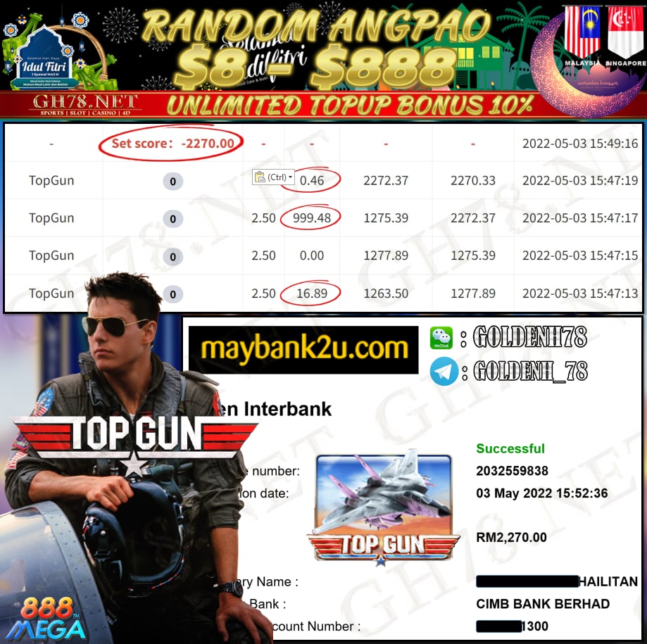 MEGA888 '' TOP GUN '' CUCI RM 2,270 ♥