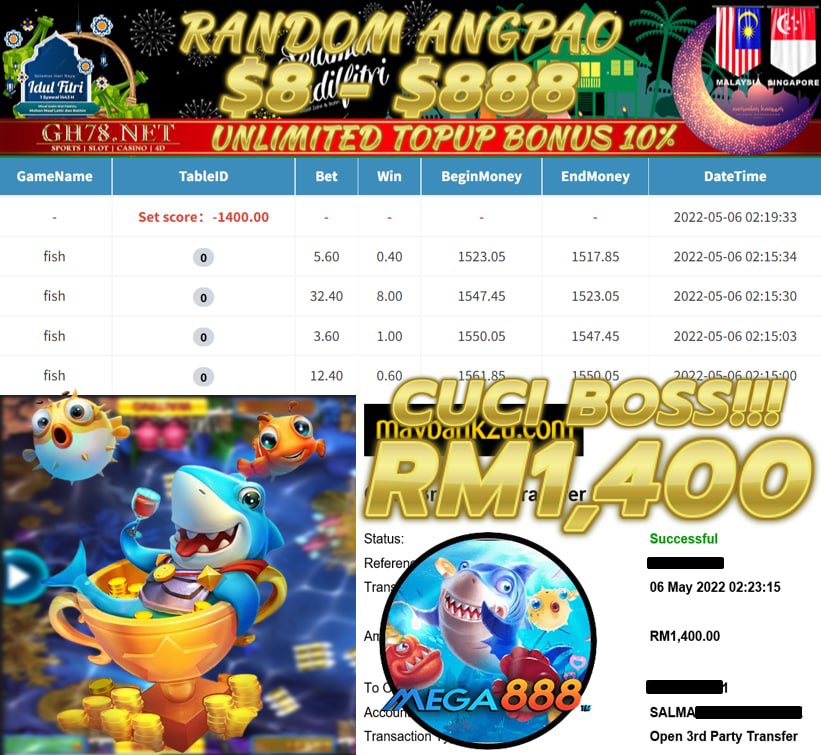 MEGA888 '' FISH '' CUCI RM 1,400 ♥