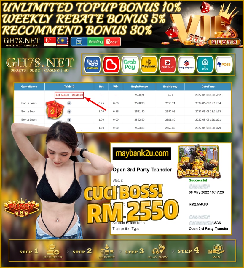 PUSSY888 '' BONUS BEARS '' CUCI RM 2,550 ♥