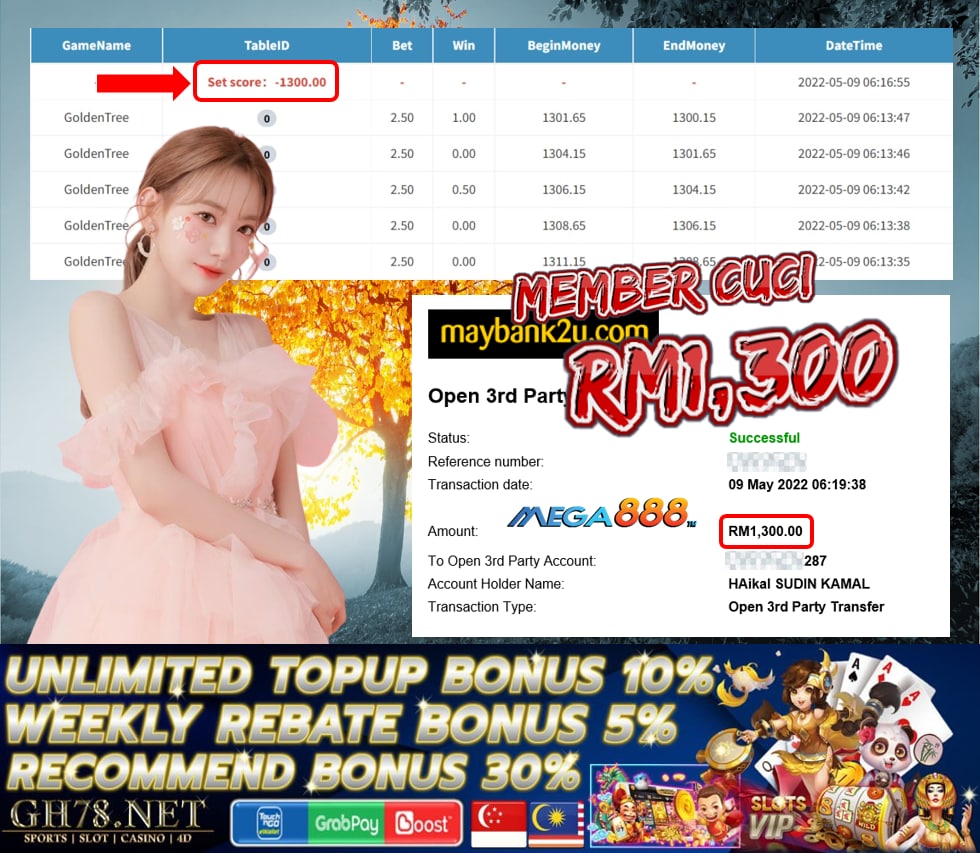 MEMBER MAIN MEGA888 CUCI RM1,300 !!