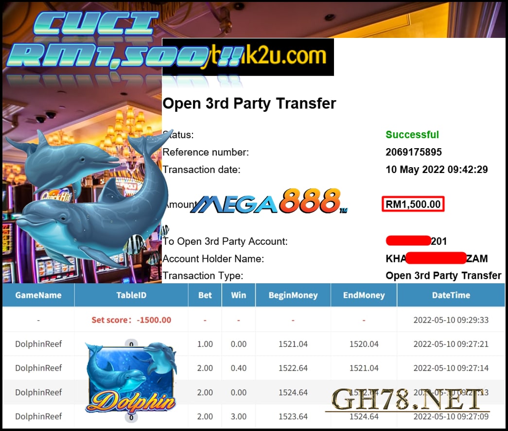 MEGA888 '' DOLPHIN REEF '' CUCI RM 1,500 ♥