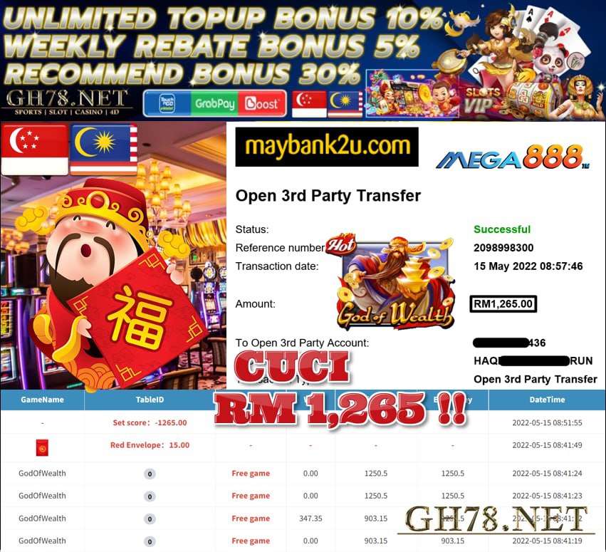 MEGA888 '' GOD OF WEALTH '' CUCI RM 1,265 ♥