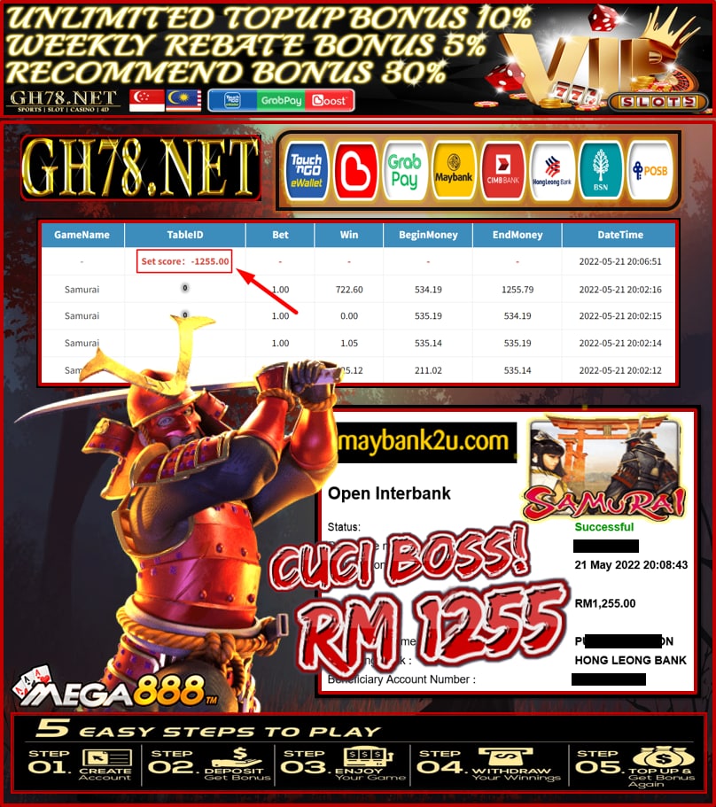 MEGA888 '' SAMURAI '' CUCI RM 1,255 ♥