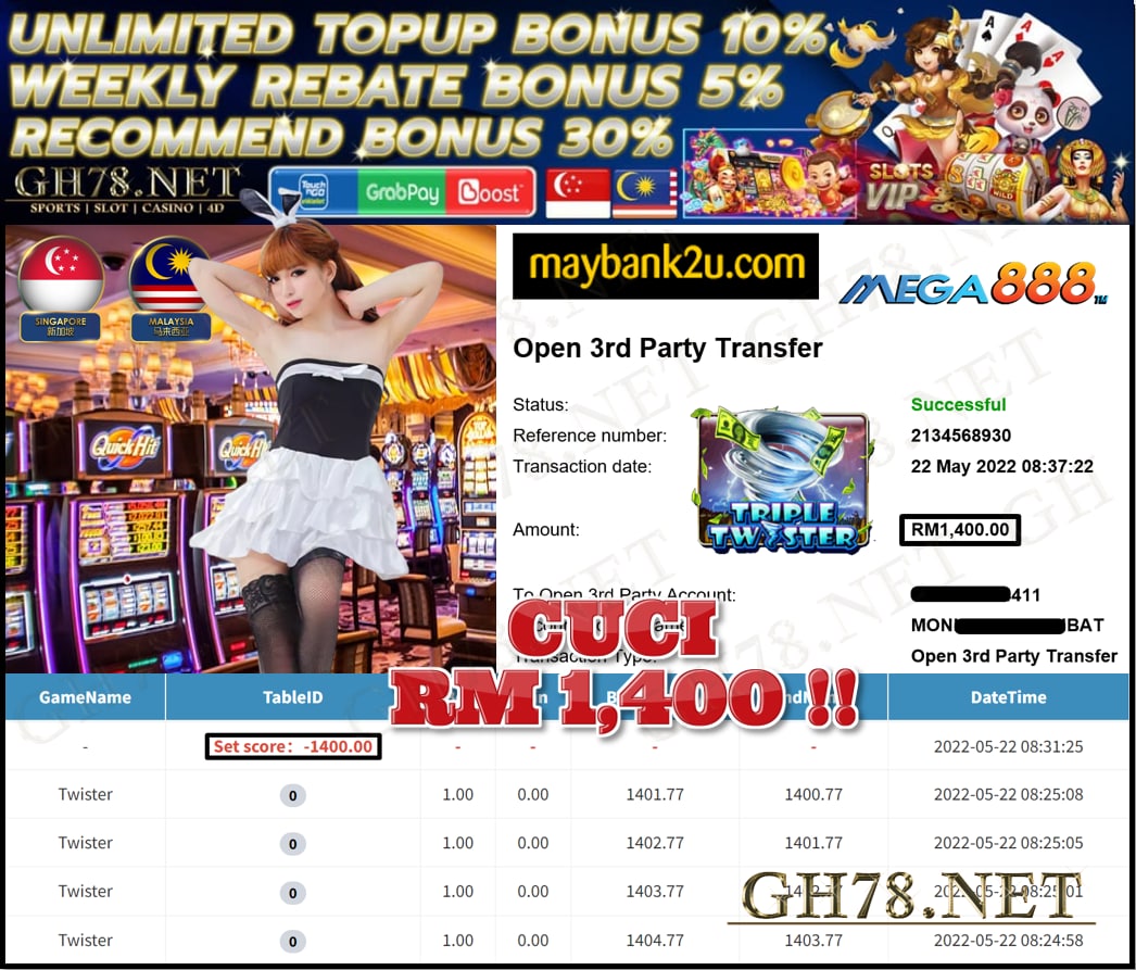 MEGA888 '' TRIPLE TWISTER '' CUCI RM 1,400 ♥