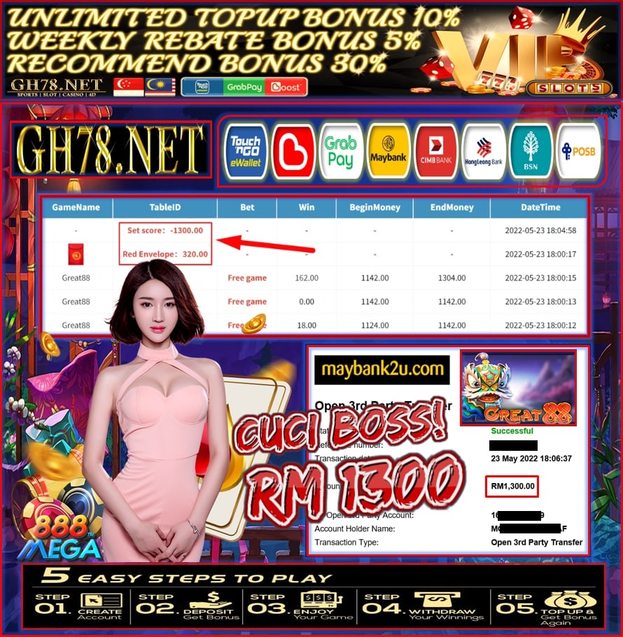 MEGA888 '' GREAT 88 '' CUCI RM 1,300 ♥