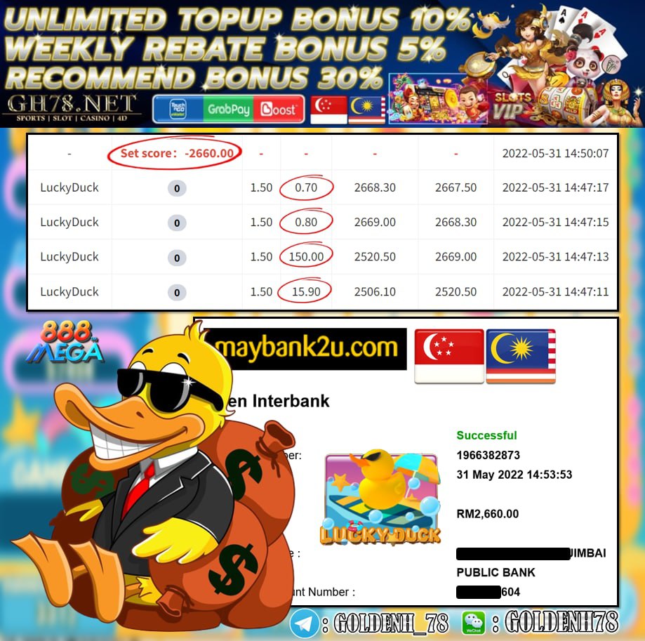 MEGA888 '' LUCKYDUCK '' CUCI RM2,660 ♥