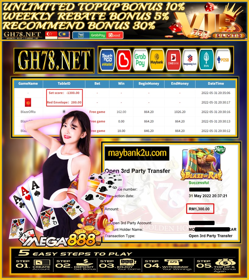 MEGA888 '' BLAZE OF RA '' CUCI RM1,300 ♥