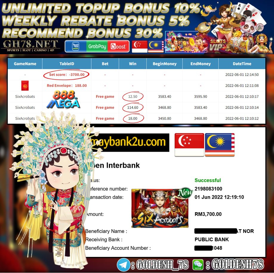 MEGA888 '' SIX ACROBATS '' CUCI RM3,700 ♥