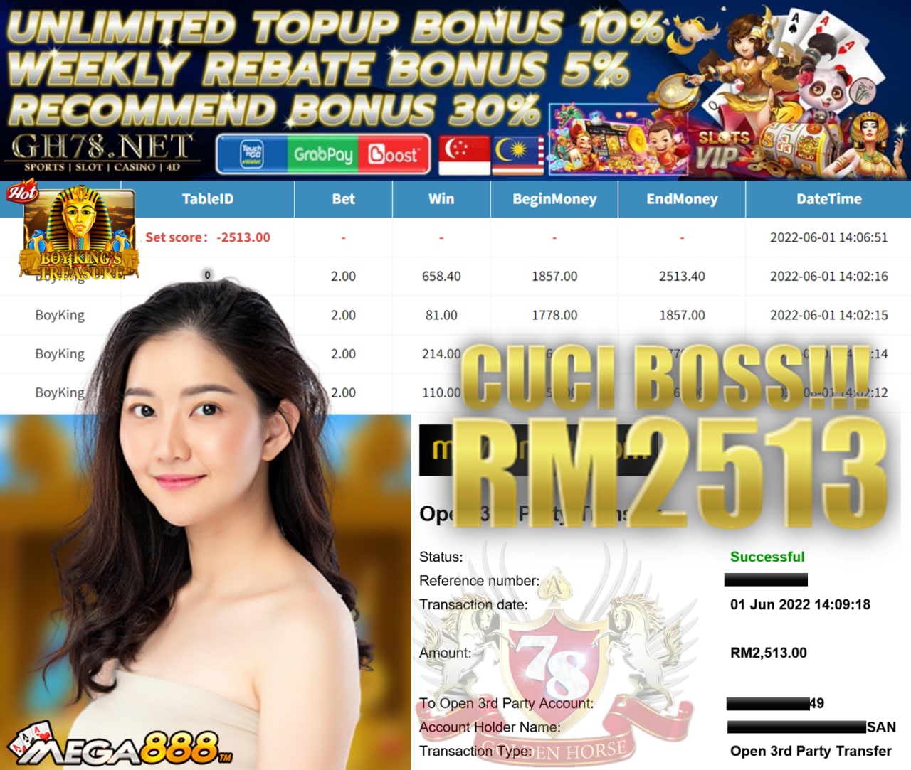 MEGA888 '' BOYKING '' CUCI RM2,513 ♥