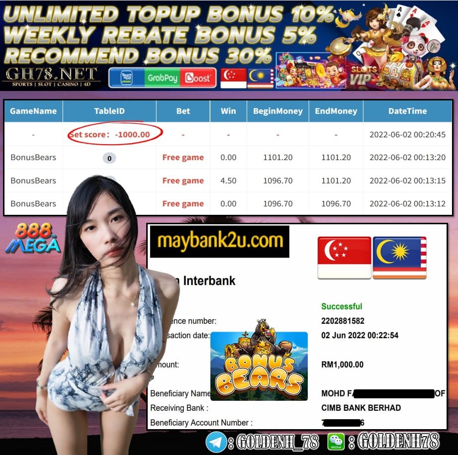 MEGA888 '' BONUS BEARS '' CUCI RM1,000 ♥