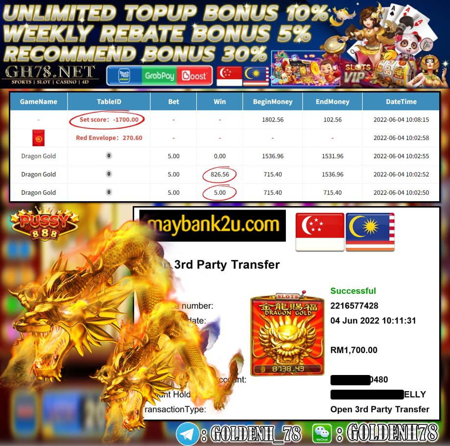 MEMBER MAIN PUSSY888 DAPAT CUCI RM1,700