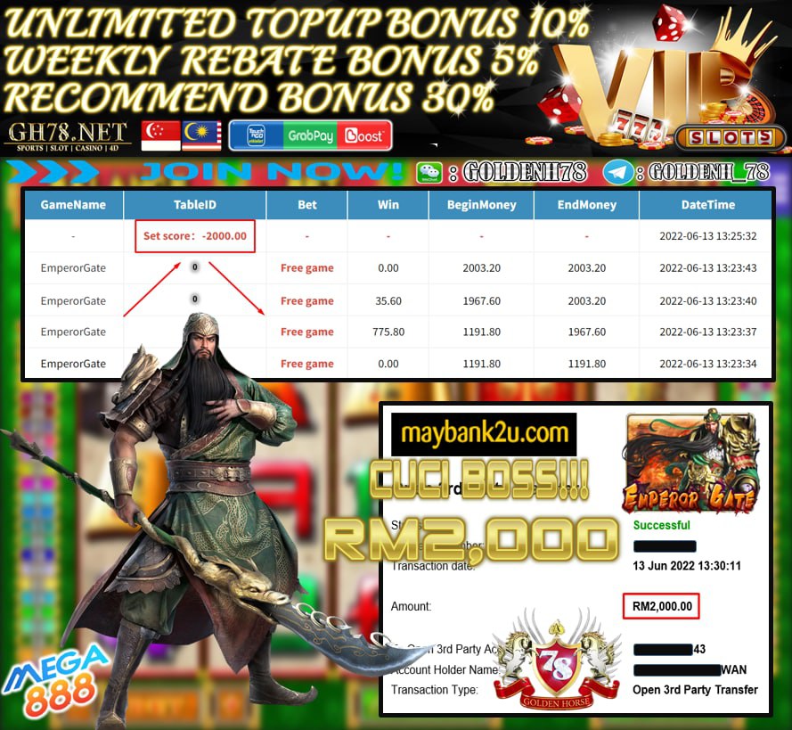 MEGA888 '' EMPEROR GATE '' CUCI RM2,000 ♥