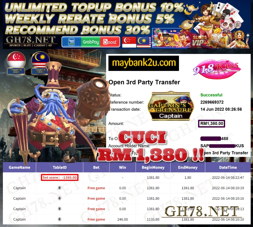 918KISS '' CAPTAIN TREASURE '' CUCI RM1,380 ♥