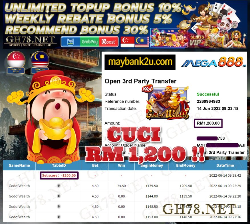 MEGA888 '' GOD OF WEALTH '' CUCI RM1,200 ♥