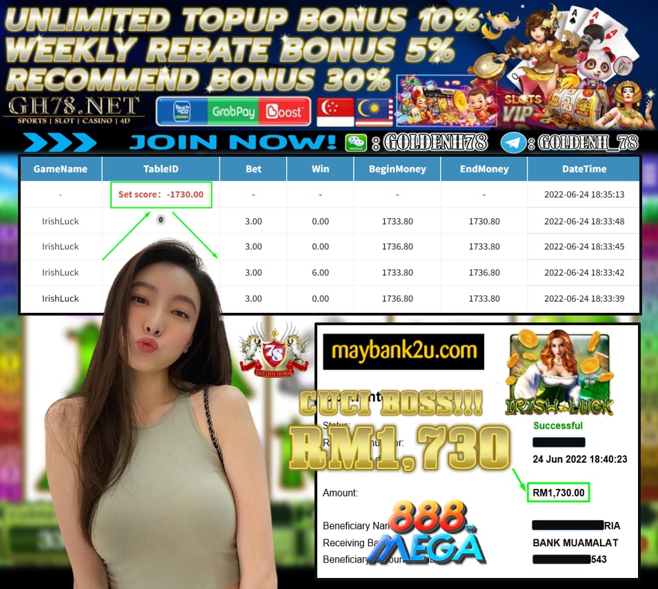 MEGA888 '' IRISHLUCK '' CUCI RM1,730 ♥