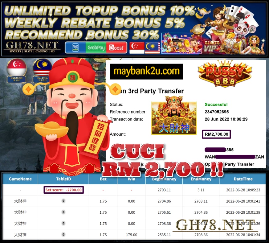 MEMBER MAIN PUSSY888 CUCI RM2,700 !!!