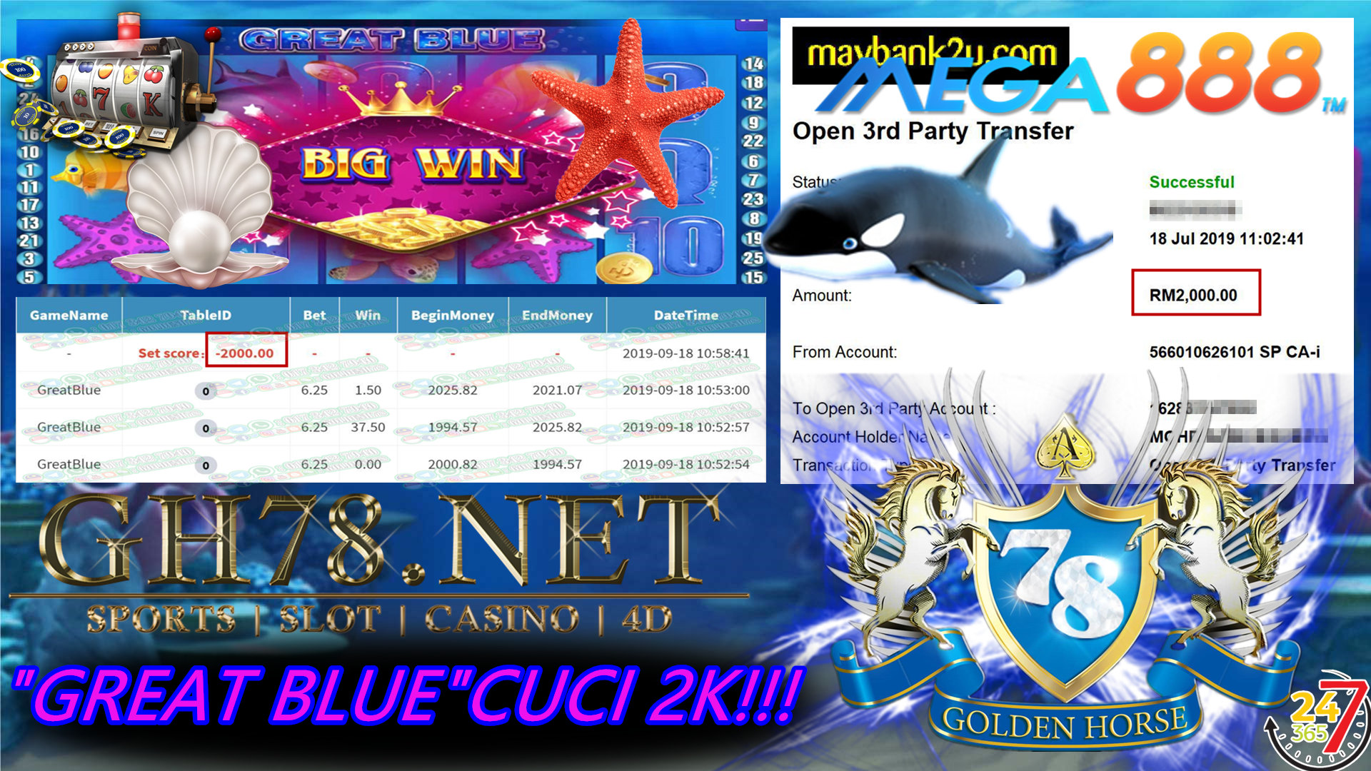 MAIN GAME MEGA888 FT.GREATBLUE MINTA OUT RM2,000