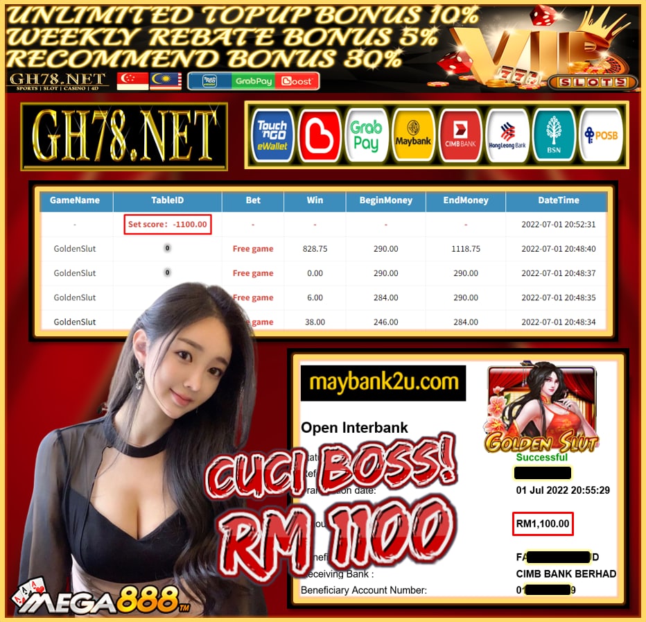 MEGA888 '' GOLDEN SLUT '' CUCI RM1,100 ♥