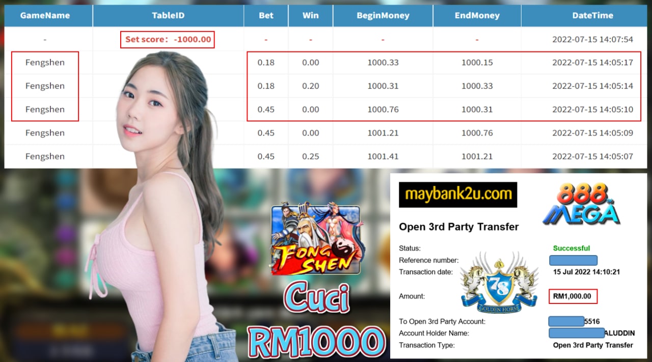 MEGA888 '' FENGSHEN '' CUCI RM1,000♥