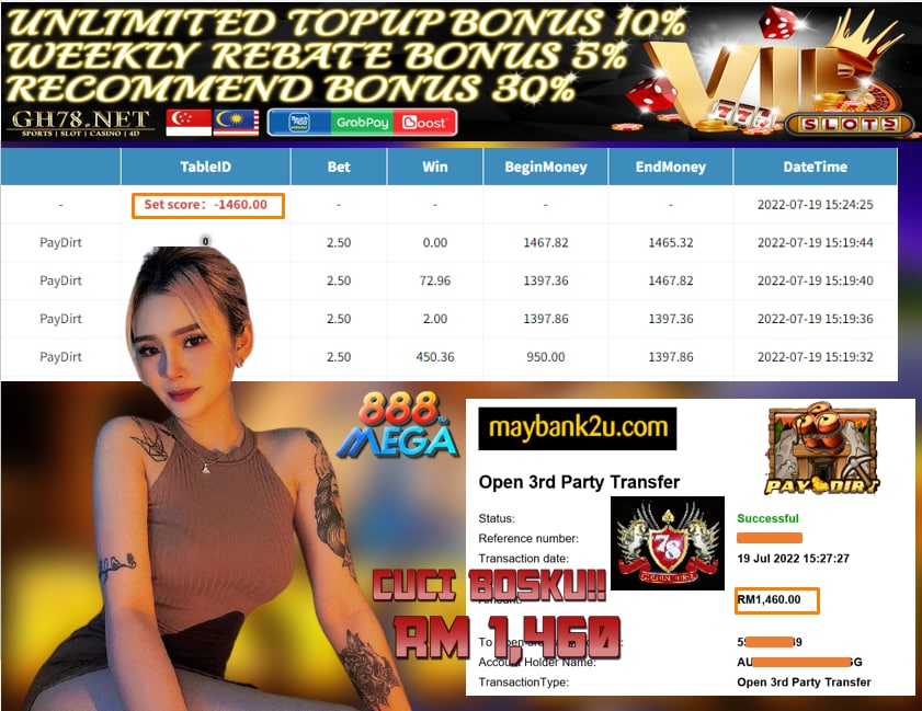 MEGA888 '' PAY DIRT '' CUCI RM 1,460 ♥