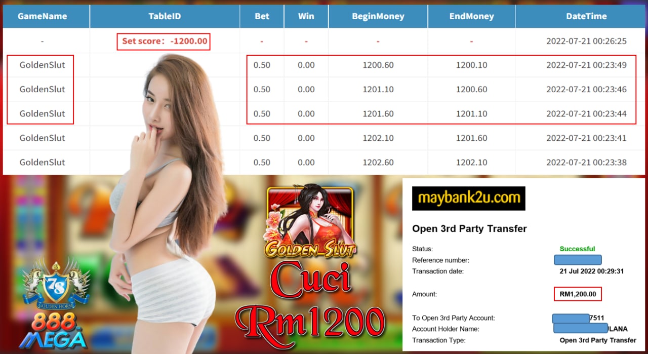 MEGA888 '' GOLDEN SLUT '' CUCI RM 1,200 ♥
