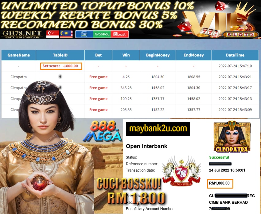 MEGA888 '' CLEOPATRA '' CUCI RM 1,800 ♥