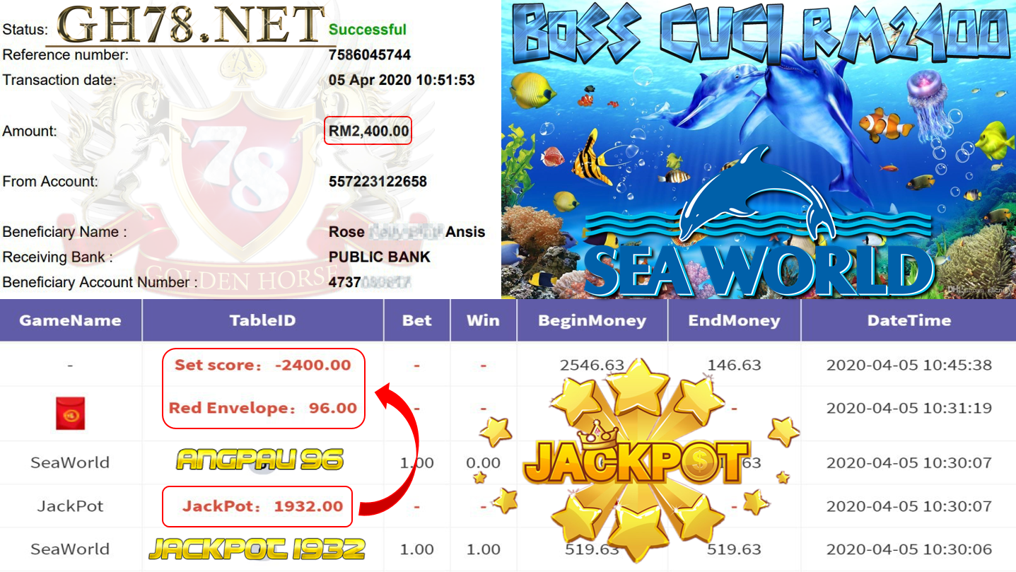 MEMBER MAIN 918KISS GAME SEAWORLD DAPAT JACKPOT MINTA OUT RM2400!!!!