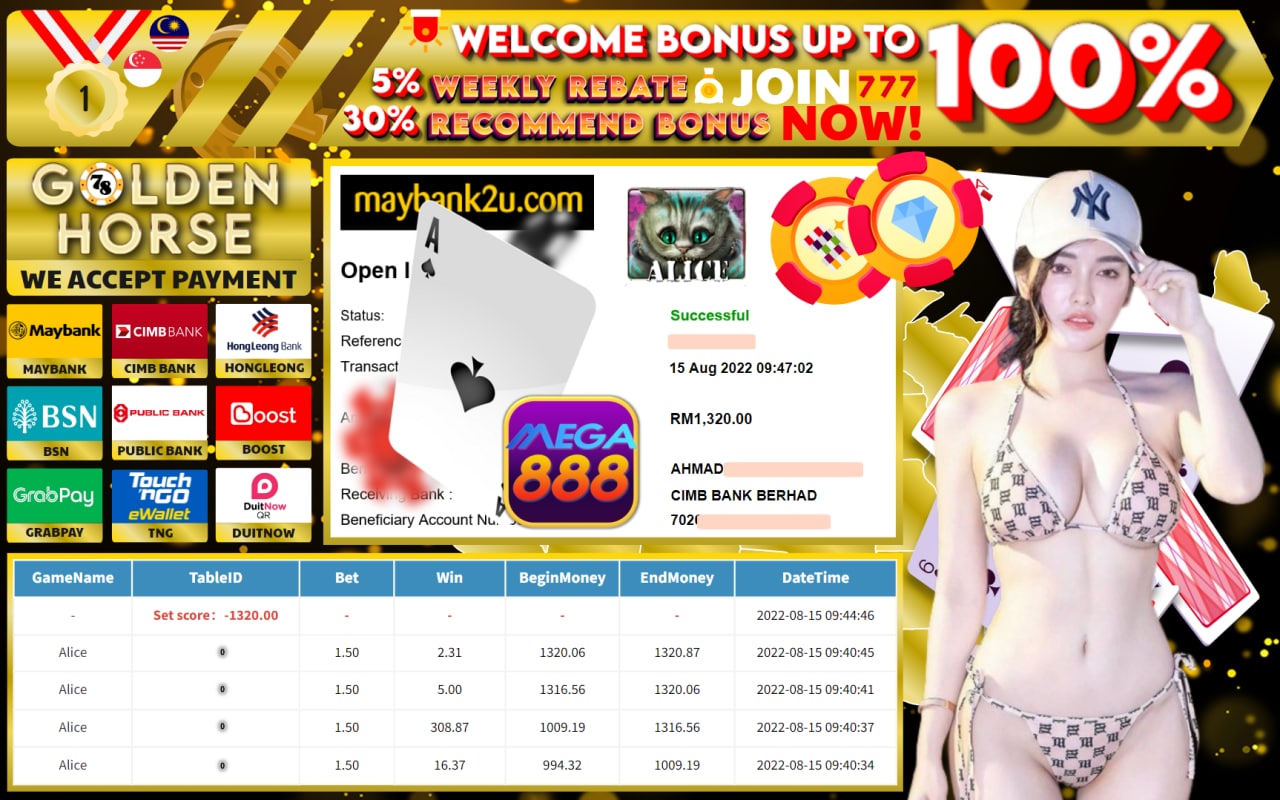 MEMBER MAIN MEGA888 CUCI RM1,320 !!